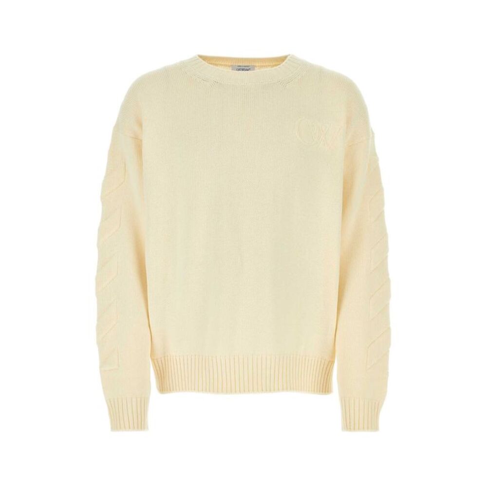 Off White Men Ivory Stretch Cotton Blend Oversize Sweater
